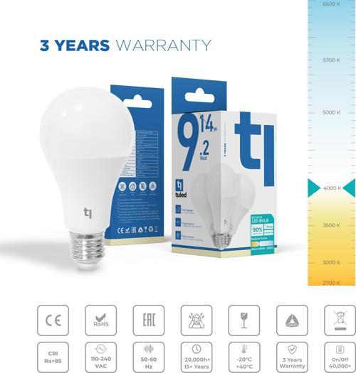Redeem A70S E27 LED Ampul, Titreşimsiz, Göz Konforu, Tekli, 1094 Lümen, Doğal Beyaz, 4000 Kelvin