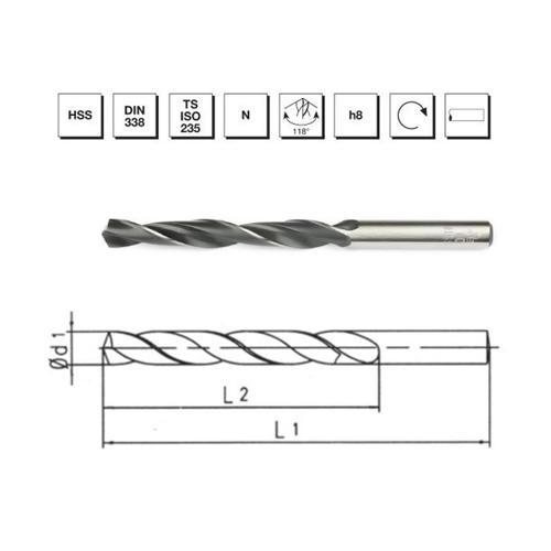 Makina Takım 2.3 mm HSS DIN 338 Silindirik Saplı Matkap Ucu Haddeli - B00000010230