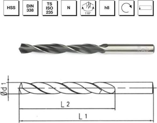 Makina Takım 5.7 mm HSS DIN 338 Silindirik Saplı Matkap Ucu Haddeli - B00000010570