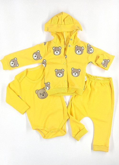 Hobbe Baby Ayıcıklı Bebek Takım Sarı 3-6-9 Ay