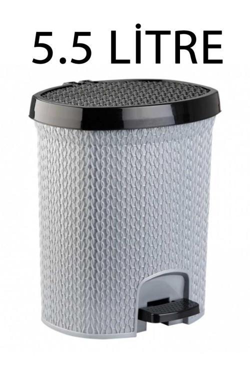 Plastik Örgülü Pedallı Çöp Kovası 5.5 Litre Gri