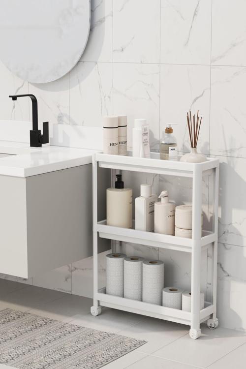Tekerlekli Raf Ünitesi 3 Katlı Beyaz Banyo Rafı Mutfak Rafı Servis Sehpası Organizer(PEGGYBEYAZ)