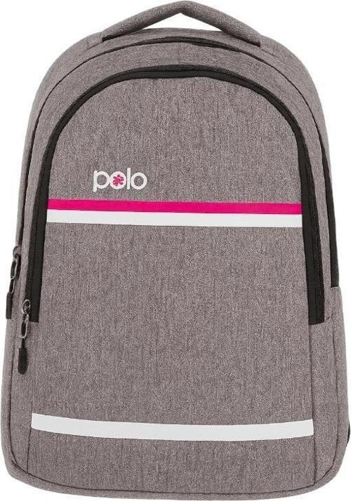 My Polo Sırt Çantası Pembe Beyaz Çizgili Gri 8860