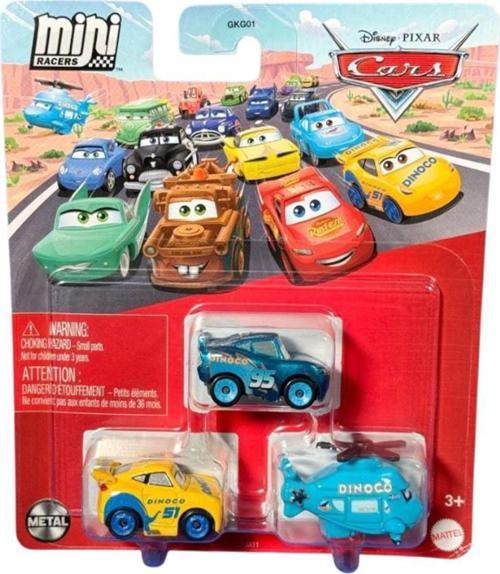 Disney Pixar Cars - Üçlü Mini Racers - Dinoco Cruz Ramirez & Dinoco Flash McQueen & Rotor Turbosky