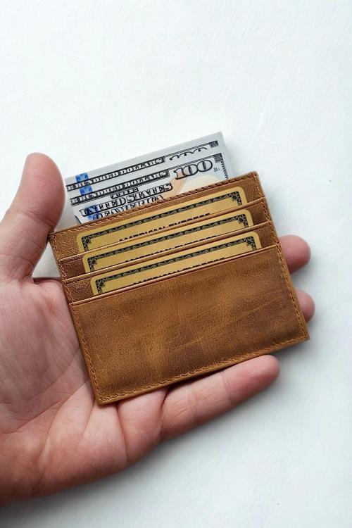Camel Hakiki Crazy Deri Unisex Kredi Kartlık Ultra ince Minimal Tasarım İpeksi Doku