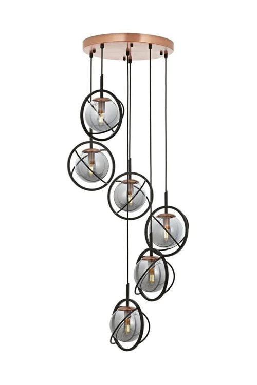 , 1850 Ailesi Siyah Boyalı Modern Avize (6'lı Sarkıt)