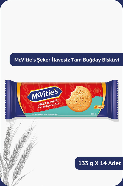 McVitie's Digestive Original - Şeker İlavesiz Tam Buğday Unlu Bisküvi - 133 gram - 14 Adet