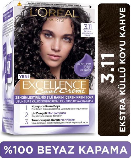 L’Oréal Paris Excellence Cool Creme Saç Boyası – 3.11 Ekstra Küllü Koyu Kahve