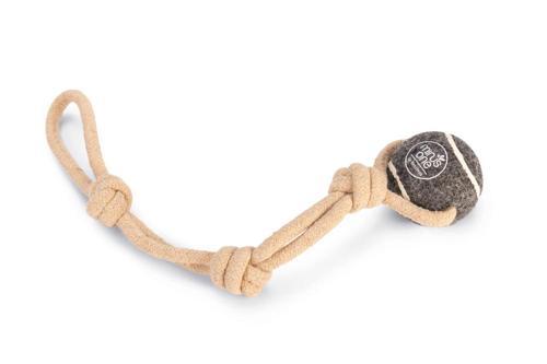 Köpek Oyuncağı, İpli Tenis Topu, Kauçuk, Gri/Kahverengi, İp 39cm, Top 6,3cm