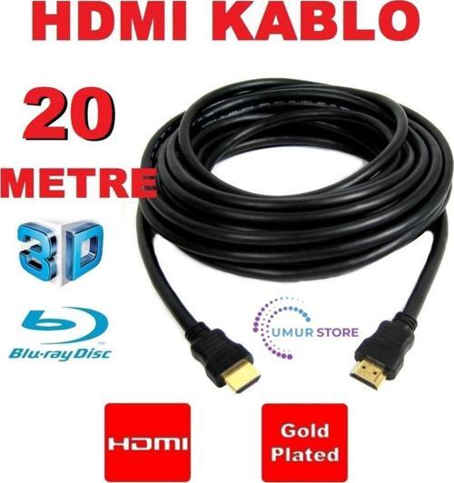 20MT 20 Metre Hdmi Kablo Filtreli Altın Uçlu Yüksek Kalite Full Hd 1080P Hd Hecid Hejdi Siyah Pvc