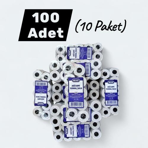 56x16 Termal Rulo Yazar Kasa Pos Kağıdı 16 Metre 100 Adet (10 Paket)