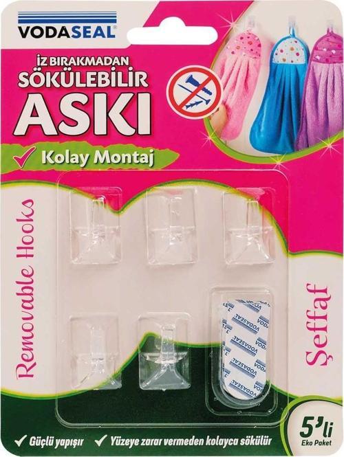 VodaSeal İz Bırakmadan Sökülebilir Küçük Askı - 5 Parça - Şeffaf