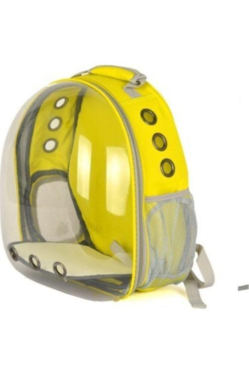 Şeffaf Kedi Köpek Taşıma Çantası Astronot Çanta Sarı Renk (Peluş Taban)
