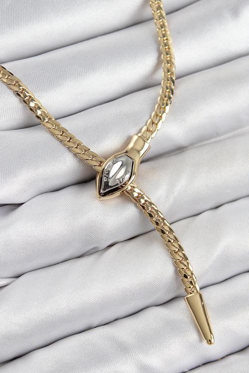 Pirinç Asansörlü Yılan Model Gold Renk Kadın Kolye - EBJ250802W37086