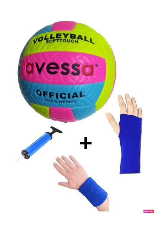 Vlm-700 Dikişli Soft Touch 280 Gr Fosforlu Deri Voleybol Topu No:5 + Pompa + Kolluk + Havlu Bileklik