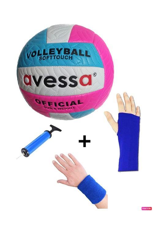 Vlm-700 Dikişli Soft Touch 280 Gr Fosforlu Deri Voleybol Topu No:5 + Pompa + Kolluk + Havlu Bileklik