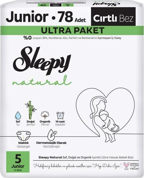 Bebek Bezi Natural Beden:5 (11-18KG) Junior 78 Adet Ultra Pk