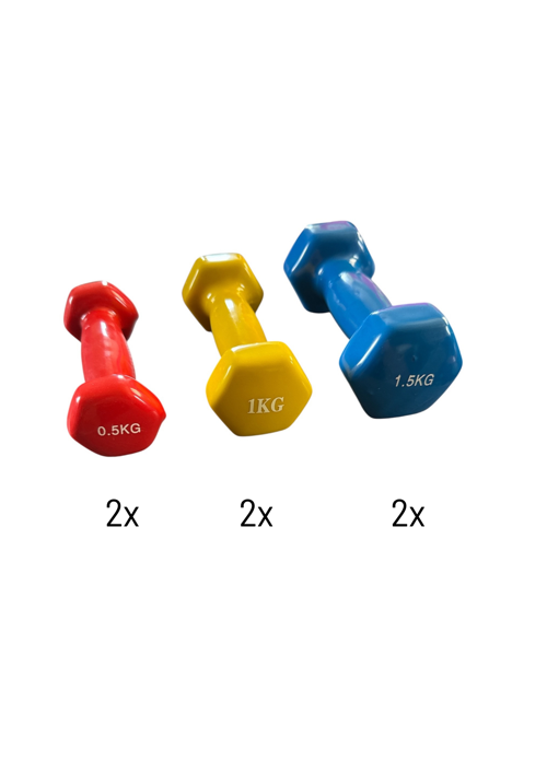 6 Kg Vinly Kaplı Dipping Dumbbell Set Kadınlar İçin Çantalı Dambıl Set 0,5 kg, 1 Kg, 1,5 kg