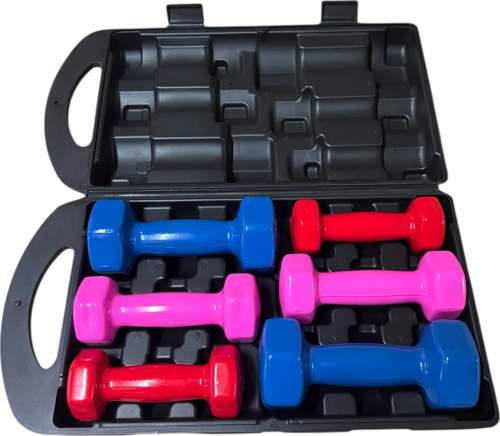 10 Kg Vinly Kaplı Dipping Dumbbell Set Kadınlar İçin Çantalı Dambıl Set 1 kg, 1,5 Kg, 2,5 kg
