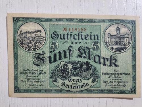 1918 Alman 5 Mark Temiz. Orijinal Dönemine Ait