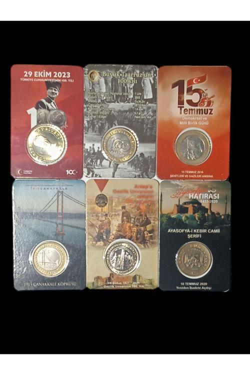 6 Adet Hatıra Para 1 Lira . Kitli.