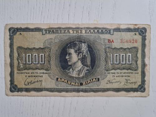 1942 Yunanistan 1.000 Drahmi Banknot Para, Yunan Parası