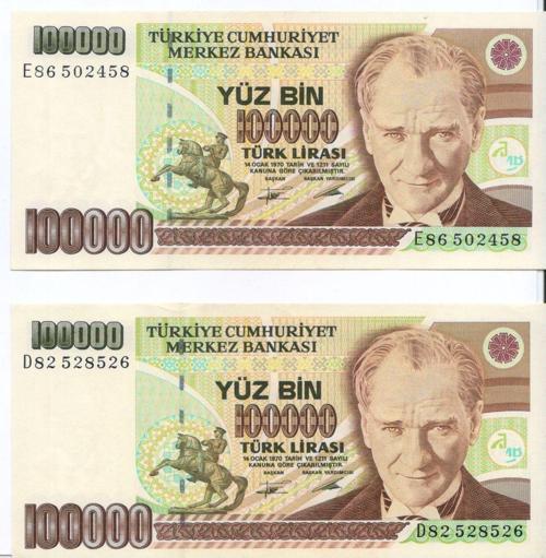 7. Emisyon 100.000 Lira Kağıt Para Çil Ve Çil Altı Kondisyon 2 Adet Görseldeki Ürün
