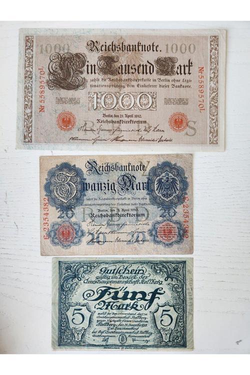 Alman Eski Dönem 3 Adet Mark Seti. 1910 Ve 1918 Tarihli