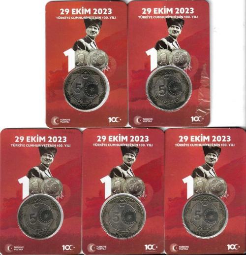 2023 Cumhuriyet'İn 100.Yılı Hatıra 5 Lira Özel Kırmızı Kitinde 5 Adet Çil