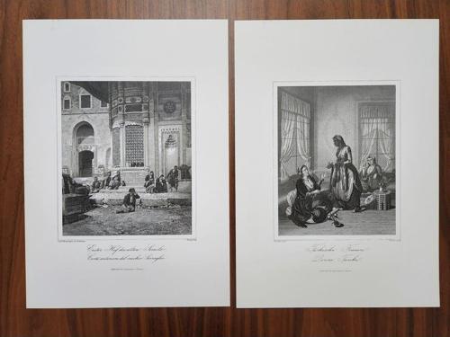 2 Adet Osmanlı Baskı Gravür Resim. 23X33Cm Boyutunda Kalın Kartonda Tablo Yapmaya