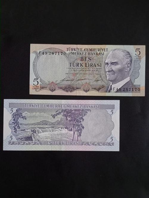 F Serisi 6. Emisyon 5 (Beş) Türk Lirası Eski Koleksiyon Kâğıt Para. Para Koleksiyon.