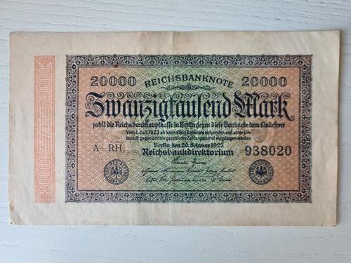 Almanya Berlin Banknot Büyük Boy 9X13 Cm 1923 Tarihli, 20000 Mark Alman
