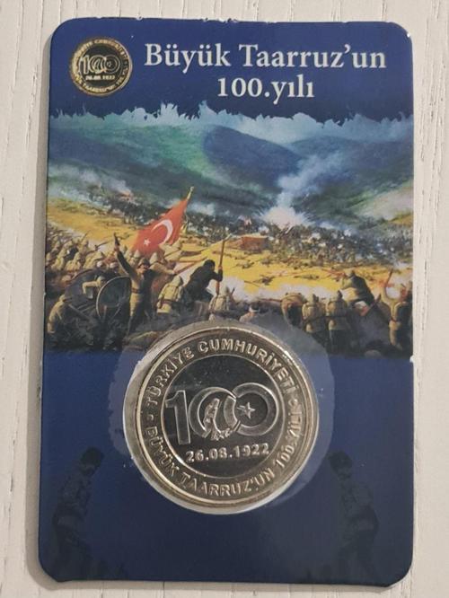 Büyük Tarruzun 100.Yılı Madeni 1 Lira Kutusunda Çil.Koleksiyonluk Madeni 1 Lira. 26 Ağustos 1922