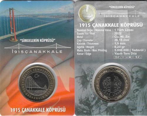 2022 Yılı Çanakkale Köprüsü Hatıra 1 Türk Lirası Özel Kitinde