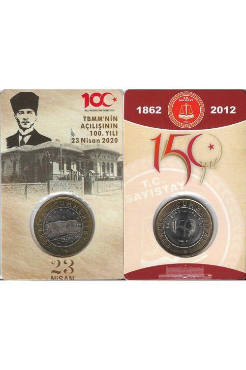 Emir Collectıon 2020 Yılı Tbmm'Nin 100. Yılı Yılı Ve 2012 Yılı Sayıştay'In 150. Yılı 1 Lira Hatıra Para Kitinde Çil