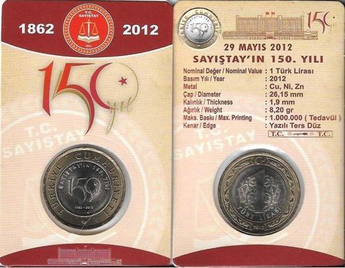 Emir Collectıon 2012 Yılı 1 Türk Lirası Sayıştay'In 150. Yılı Hatıra Para Özel Kitinde Çil