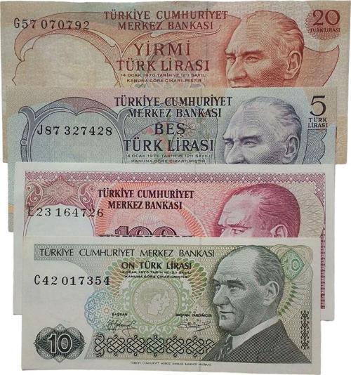 6. Emisyon 7. Emisyon 4 Adet Koleksiyon Eski Kağıt Para. Para Koleksiyonu.