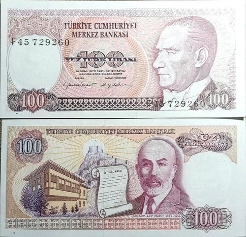 7. Emisyon Yüz Türk Lirası Eski Koleksiyon Kâğıt Para