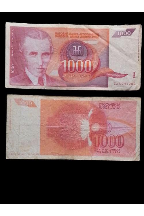 Yugoslavya 1000 Dinar Eski Koleksiyon Yabancı Kağıt Para. Kullanılmış Haliyle.