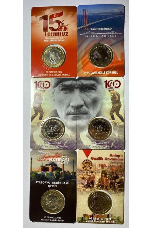 Emir Collectıon 6 'Lı Hatıra 1 Lira Para Kiti Seti, Ayasofya, Antep, Çanakkale, 15 Temmuz, 2'Li Büyük Taarruz Çil