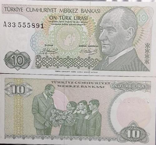 A Serisi 7.Emisyon 10 Türk Lirası Eski Koleksiyon Kağıt Para Hatıra Para