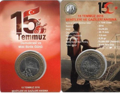 Emir Collectıon 2016 Yılı 15 Temmuz Demokrasi Ve Milli Birlik Günü 1 Türk Lirası Özel Kitiyle