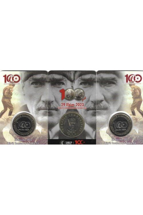 Emir Collectıon 2022/23 Cumhuriyet'İn 100.Yılı Tedavül Hatıra 5 Lira Ve 2 Adet Büyük Taarruz 1 Lira Takım Kitinde