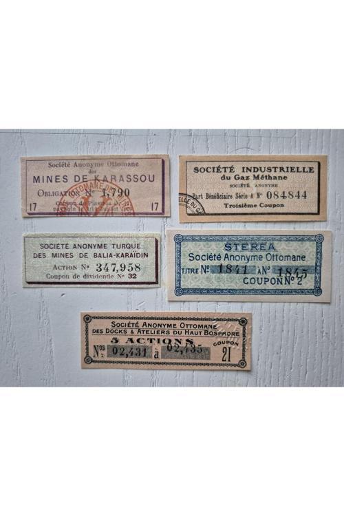 Osmanlı Dönem 5 Adet Nadir Efemera.; 1919 Ve Farklı Tarihli Osmanlı Dönem Kuponları.
