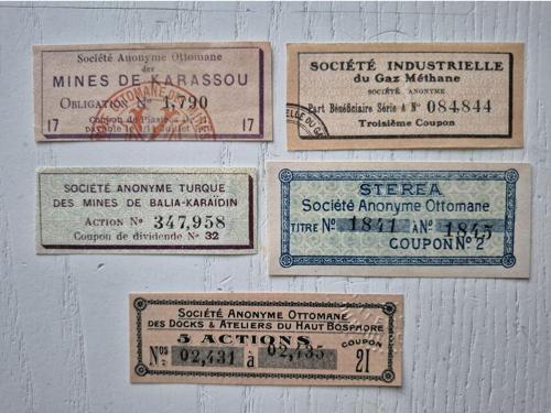 Osmanlı Dönem 5 Adet Nadir Efemera.; 1919 Ve Farklı Tarihli Osmanlı Dönem Kuponları.