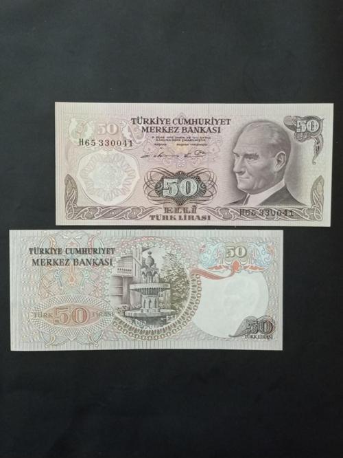 H Serisi 6. Emisyon 50 Türk Lirası Eski Koleksiyon Kağıt Para.