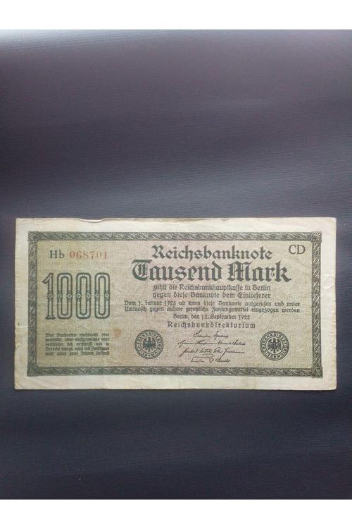 Almanya 1000 Mark 1922 Eski Koleksiyon Yabancı Kağıt Para. Koleksiyon Başlangıç Setleri.