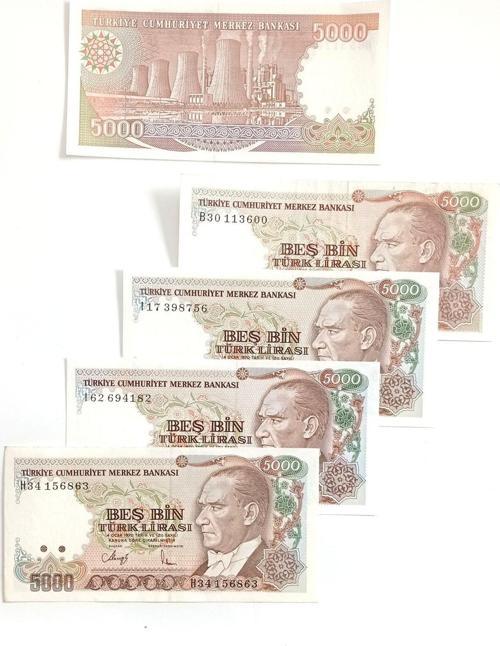 7. Emisyon 5000 Türk Lirası Eski Koleksiyon Kağıt Para Koleksiyon Başlangıç Setleri Antika Para