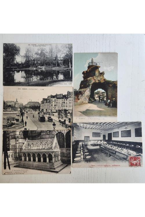5 Adet Postadan Geçmiş Yabancı Kartpostallar, Siyah Beyaz 1908