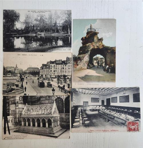 5 Adet Postadan Geçmiş Yabancı Kartpostallar, Siyah Beyaz 1908